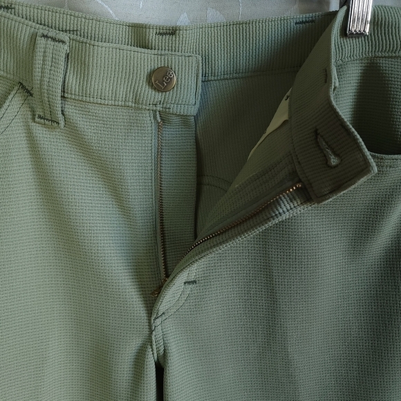 Vintage 70s High Rise Waffle Knit Flared Leg Comfy Trousers Lee Sage Green - Picture 7 of 16